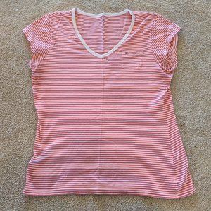 Red and White Striped Tommy Hilfiger Pocket Tee Size L